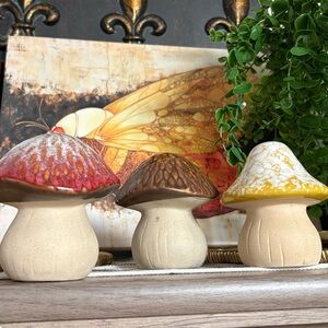 🆕Glazed Ceramic Mushrooms Garden Decor, 3 Pieces